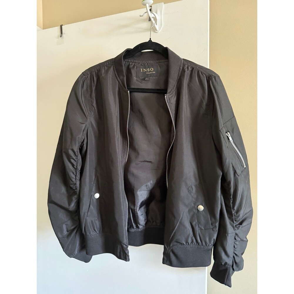 INSO Collection Black Bomber Windbreaker Moto Light Jacket Womens Large